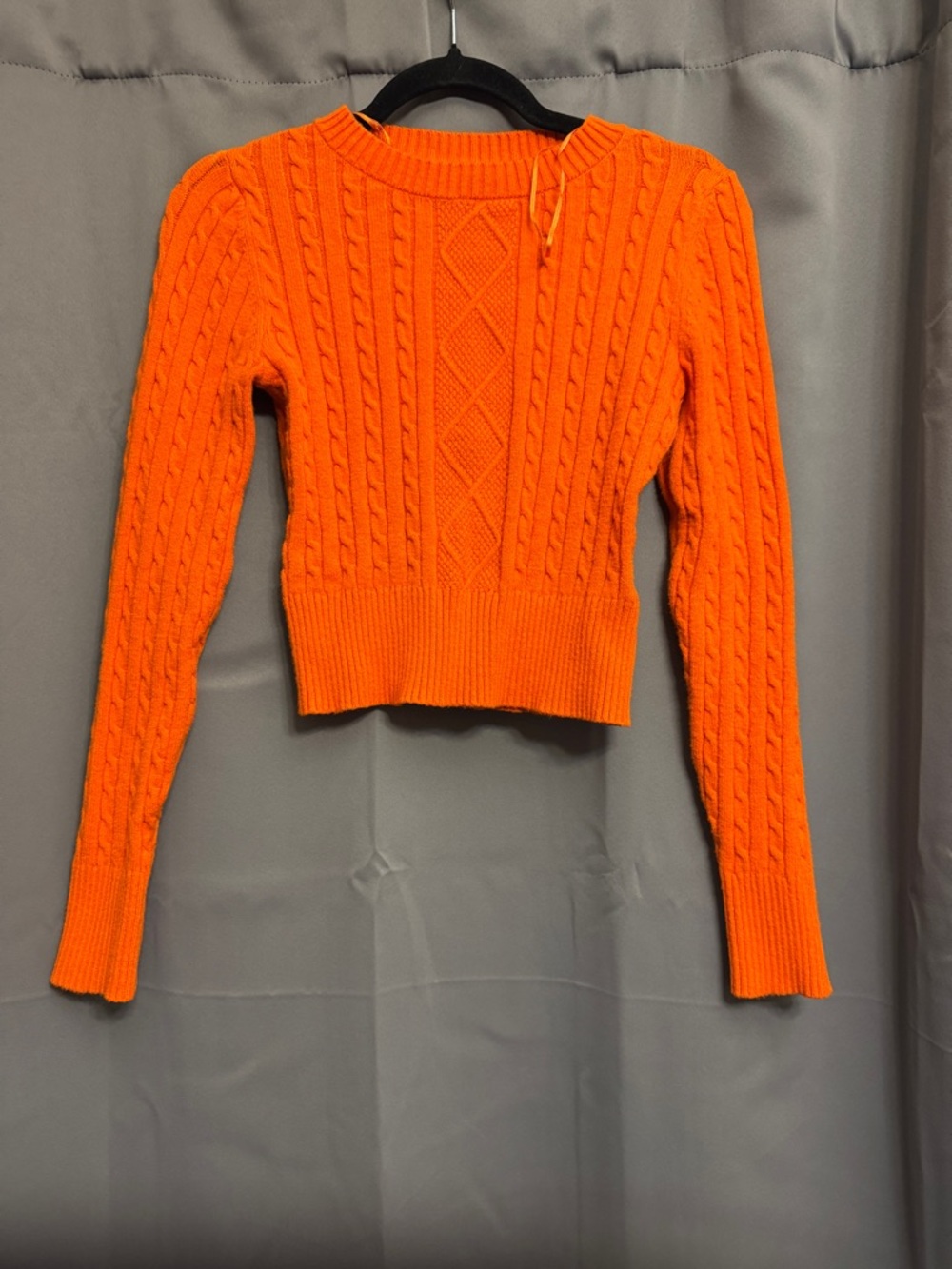 Jessica Simpson Bright Orange Cropped Cable-Knit Crew Sweater